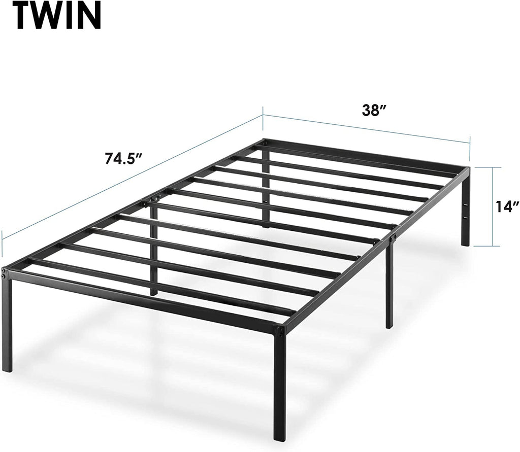 14-Inch Metal Platform Beds W/ Heavy Duty Steel Slat Mattress Foundation (No Box Spring Needed), Black
