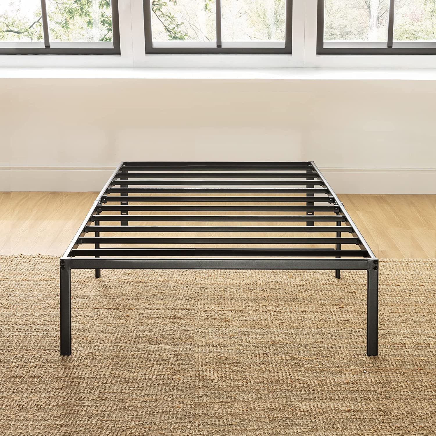 14-Inch Metal Platform Beds W/ Heavy Duty Steel Slat Mattress Foundation (No Box Spring Needed), Black