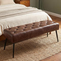 Button-Tufted Ottoman Bench, Upholstered Bedroom Benches Footrest Stool Dining Bench Leather Accent Bench for Entryway Dining Room Living Room Bedroom End of Bed, Dark Brown