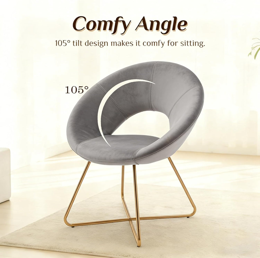 Modern Accent Velvet Chairs Single Sofa Comfy Upholstered Arm Chair Mid-Century Leisure Lounge Chairs with Golden Metal Frame Legs 1 PCS Grey