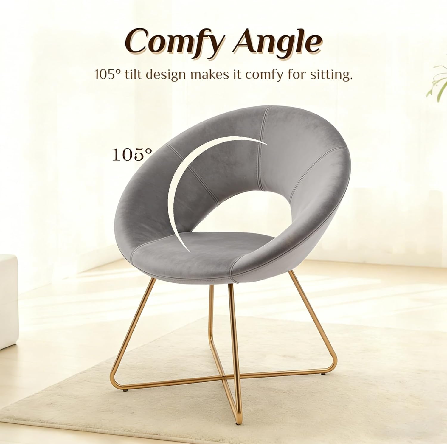 Modern Accent Velvet Chairs Single Sofa Comfy Upholstered Arm Chair Mid-Century Leisure Lounge Chairs with Golden Metal Frame Legs 1 PCS Grey