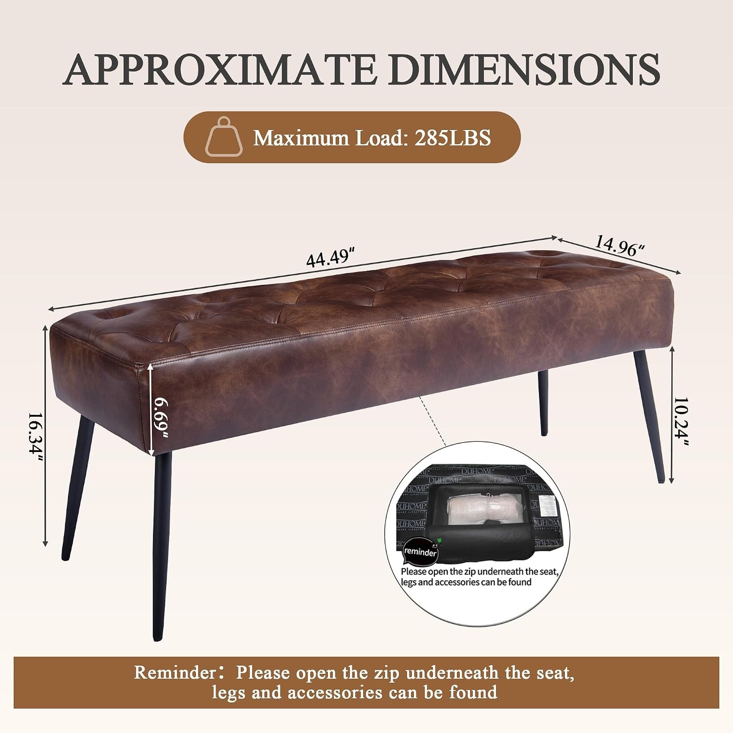 Button-Tufted Ottoman Bench, Upholstered Bedroom Benches Footrest Stool Dining Bench Leather Accent Bench for Entryway Dining Room Living Room Bedroom End of Bed, Dark Brown