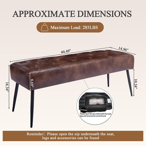 Button-Tufted Ottoman Bench, Upholstered Bedroom Benches Footrest Stool Dining Bench Leather Accent Bench for Entryway Dining Room Living Room Bedroom End of Bed, Dark Brown