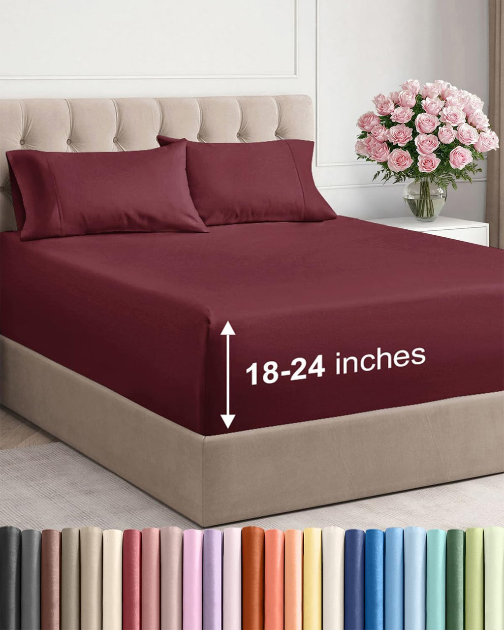 Extra Deep Twin Sheet Set - 4 Piece Breathable & Cooling Sheets - Burgundy | Hotel Luxury Bed Sheets Set, Easy & Secure Fit, Ultra-Soft, Wrinkle & Fade Free, Comfy Sheets Set with Extra Deep Pockets