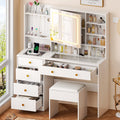 Large 47.2" Makeup Vanity with 3 Color Lights, Vanity Desk with USB Charging Station, Vanity Makeup Table with Visible Drawers, Hidden and Open Storage Shelves, White